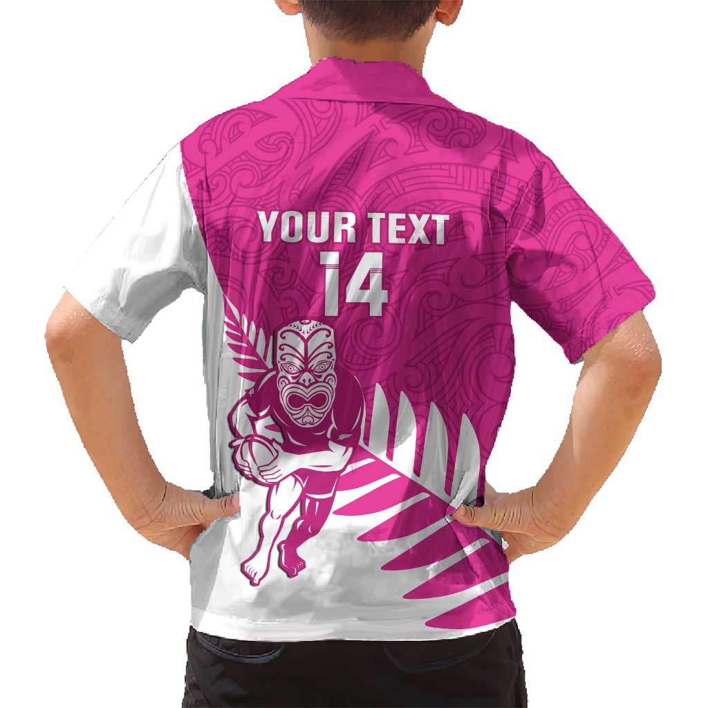 New Zealand Silver Fern Rugby Custom Family Matching Off Shoulder Maxi Dress and Hawaiian Shirt Go All Black Maori Pink Version LT14 - Polynesian Pride