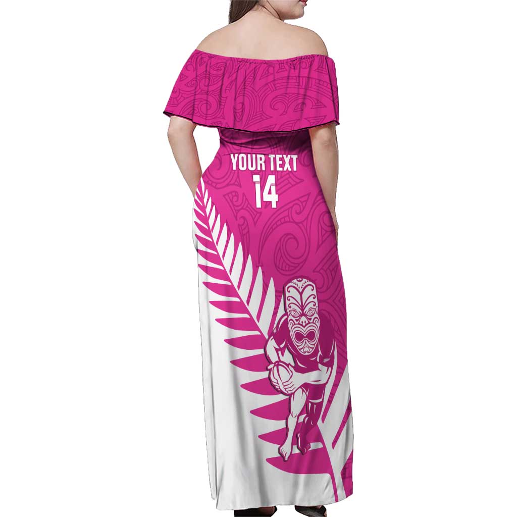 New Zealand Silver Fern Rugby Custom Family Matching Off Shoulder Maxi Dress and Hawaiian Shirt Go All Black Maori Pink Version LT14 - Polynesian Pride