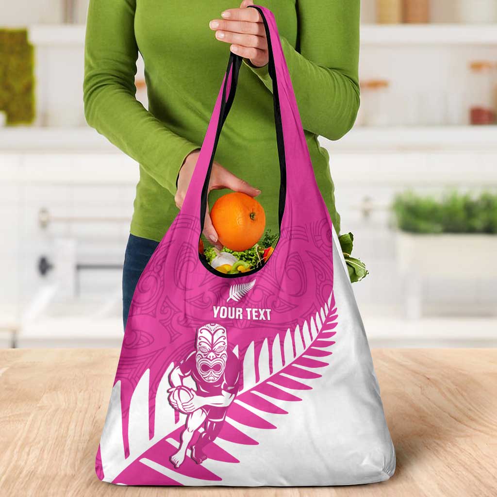 New Zealand Silver Fern Rugby Custom Grocery Bag Go All Black Maori Pink Version LT14 - Polynesian Pride