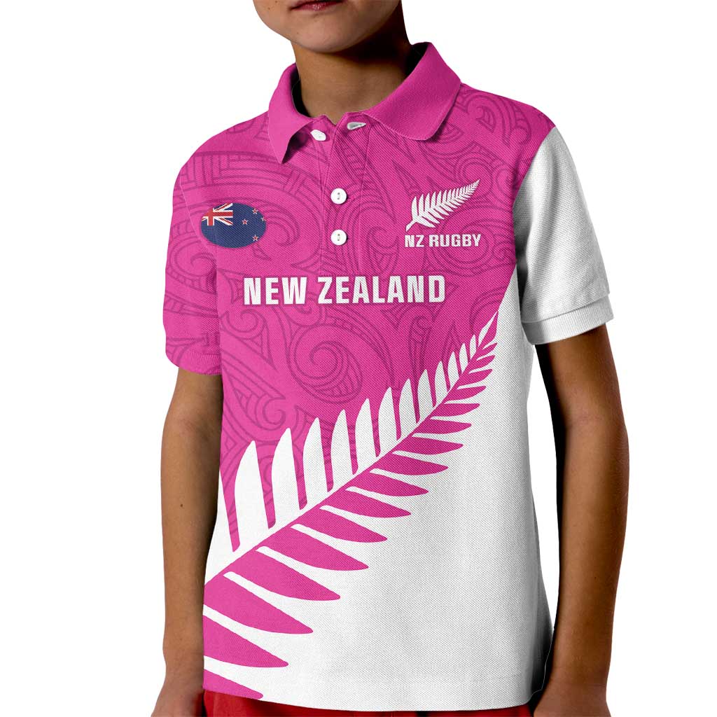 New Zealand Silver Fern Rugby Custom Kid Polo Shirt Go All Black Maori Pink Version