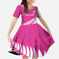 New Zealand Silver Fern Rugby Custom Kid Short Sleeve Dress Go All Black Maori Pink Version