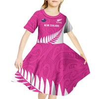 New Zealand Silver Fern Rugby Custom Kid Short Sleeve Dress Go All Black Maori Pink Version