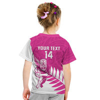 New Zealand Silver Fern Rugby Custom Kid T Shirt Go All Black Maori Pink Version