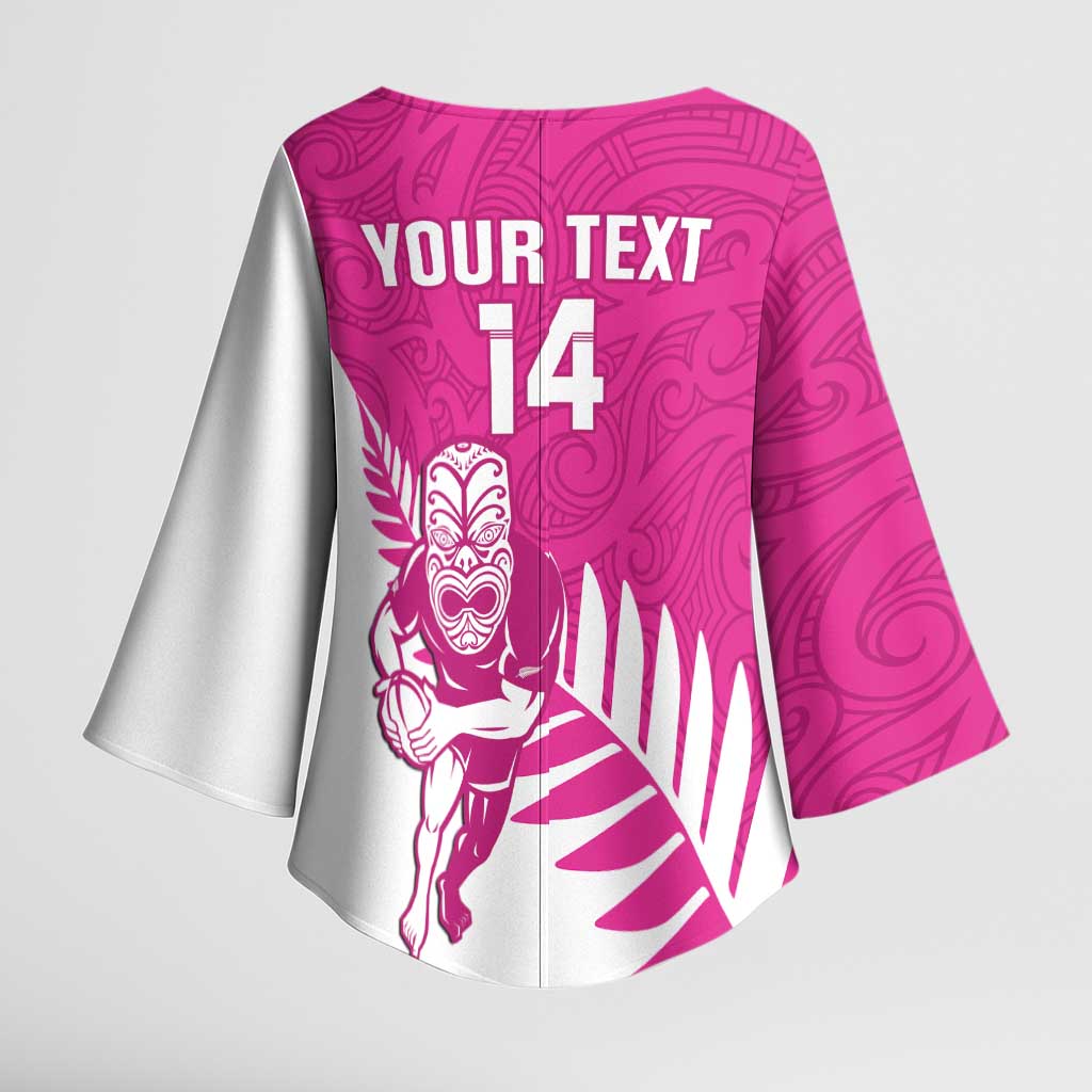 New Zealand Silver Fern Rugby Custom Kimono Sleeve Blouse Go All Black Maori Pink Version LT14 - Polynesian Pride
