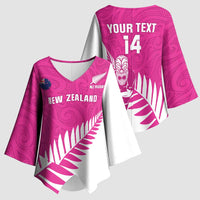 New Zealand Silver Fern Rugby Custom Kimono Sleeve Blouse Go All Black Maori Pink Version LT14 - Polynesian Pride