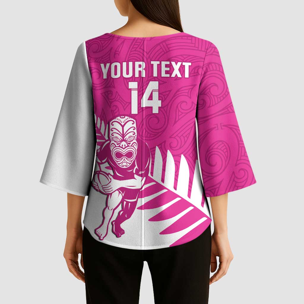 New Zealand Silver Fern Rugby Custom Kimono Sleeve Blouse Go All Black Maori Pink Version LT14 - Polynesian Pride