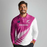 New Zealand Silver Fern Rugby Custom Long Sleeve Polo Shirt Go All Black Maori Pink Version