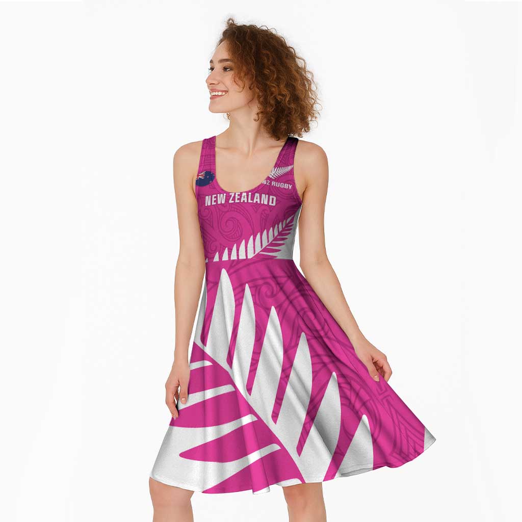 New Zealand Silver Fern Rugby Custom Midi Dress Go All Black Maori Pink Version LT14 - Polynesian Pride