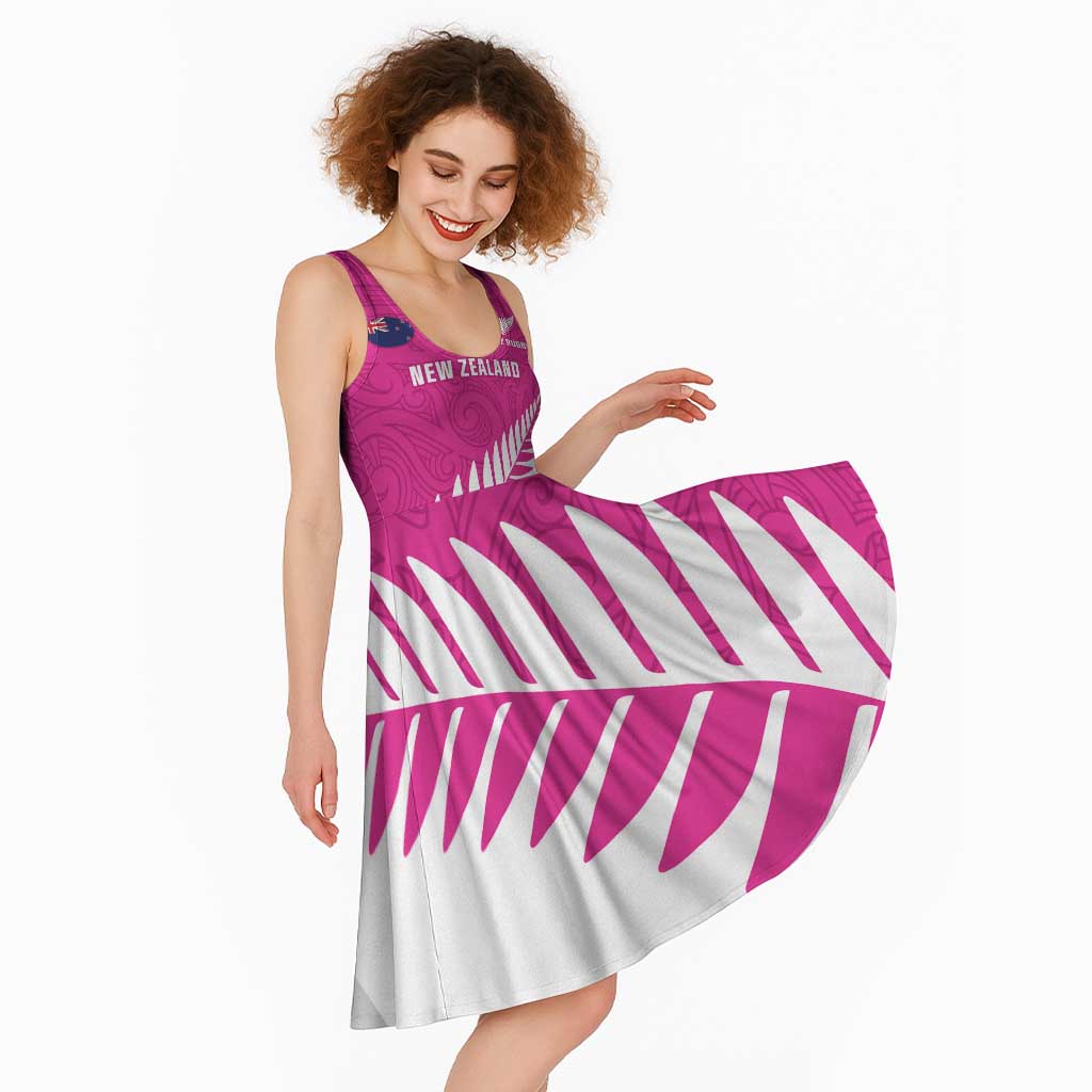 New Zealand Silver Fern Rugby Custom Midi Dress Go All Black Maori Pink Version LT14 - Polynesian Pride