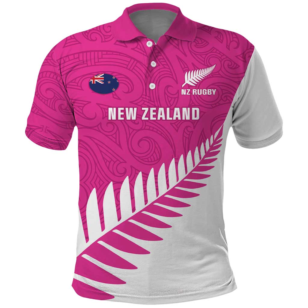 New Zealand Silver Fern Rugby Custom Polo Shirt Go All Black Maori Pink Version