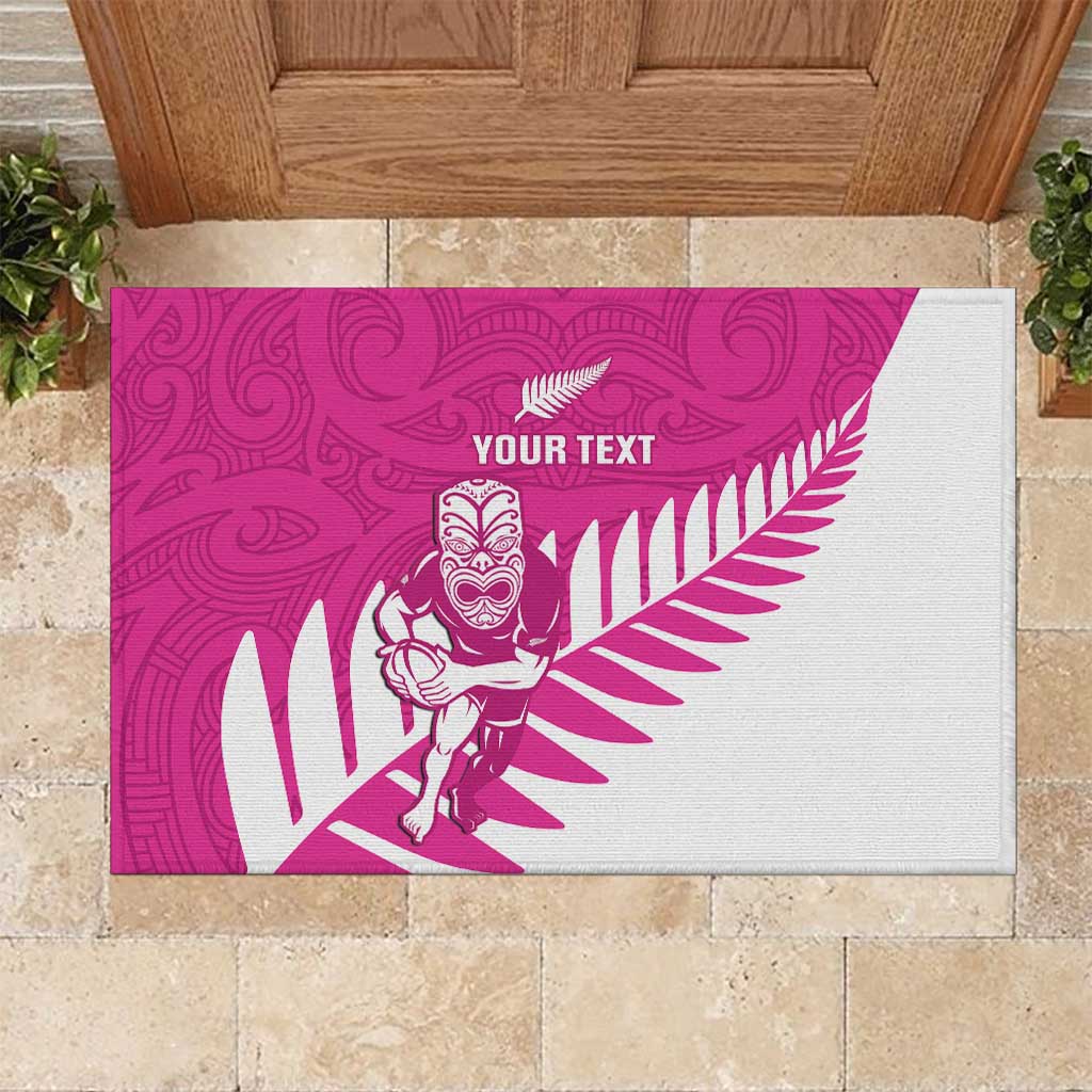 New Zealand Silver Fern Rugby Custom Rubber Doormat Go All Black Maori Pink Version