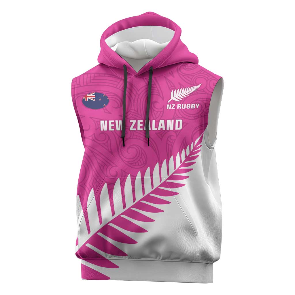 New Zealand Silver Fern Rugby Custom Sleeveless Hoodie Go All Black Maori Pink Version - Polynesian Pride