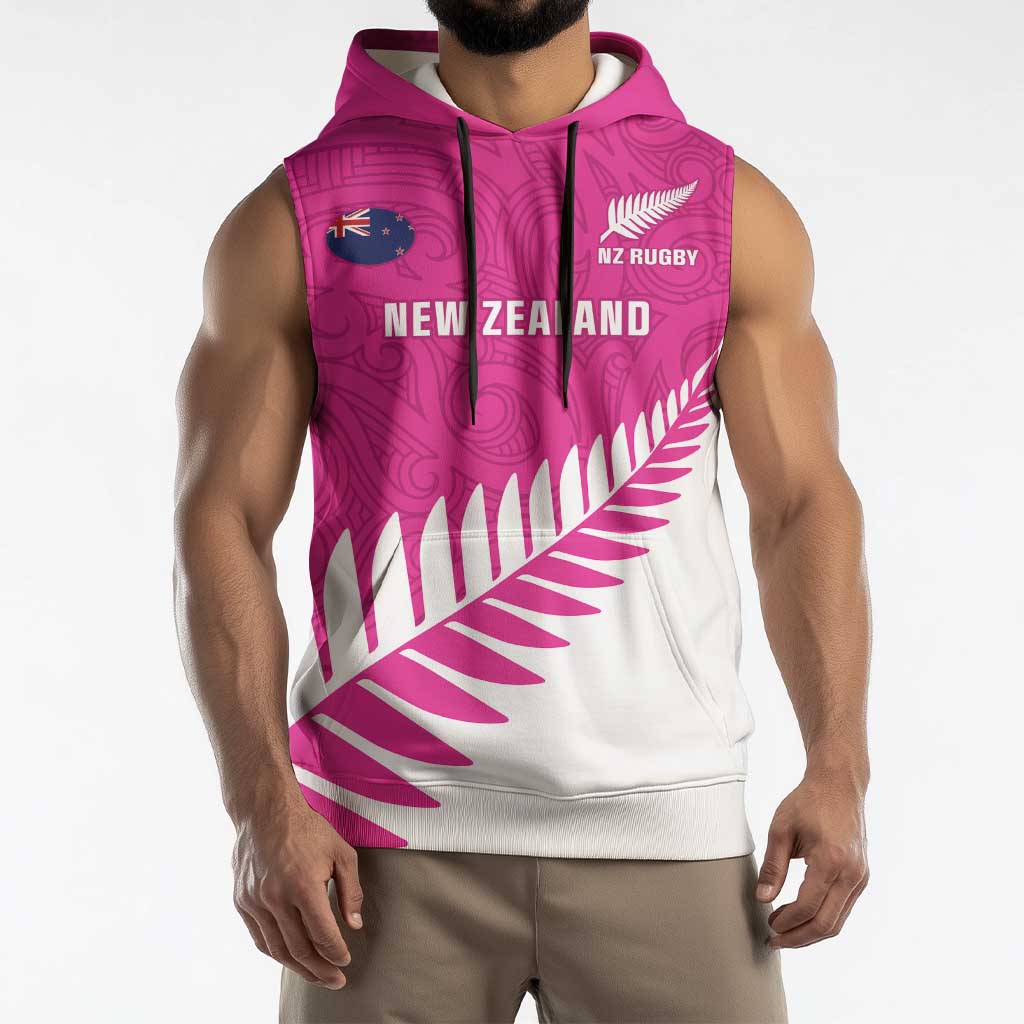 New Zealand Silver Fern Rugby Custom Sleeveless Hoodie Go All Black Maori Pink Version LT14 - Polynesian Pride