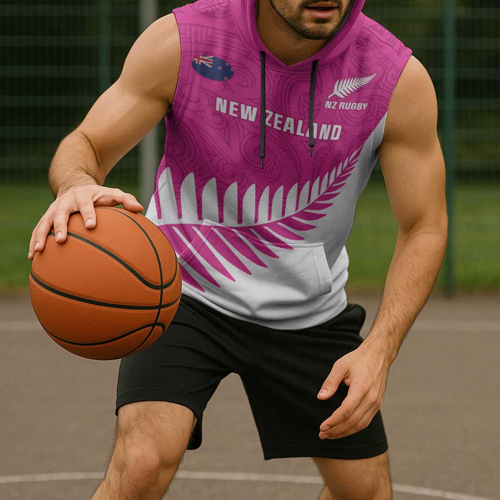 New Zealand Silver Fern Rugby Custom Sleeveless Hoodie Go All Black Maori Pink Version LT14 - Polynesian Pride