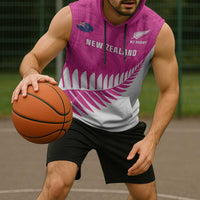 New Zealand Silver Fern Rugby Custom Sleeveless Hoodie Go All Black Maori Pink Version LT14 - Polynesian Pride
