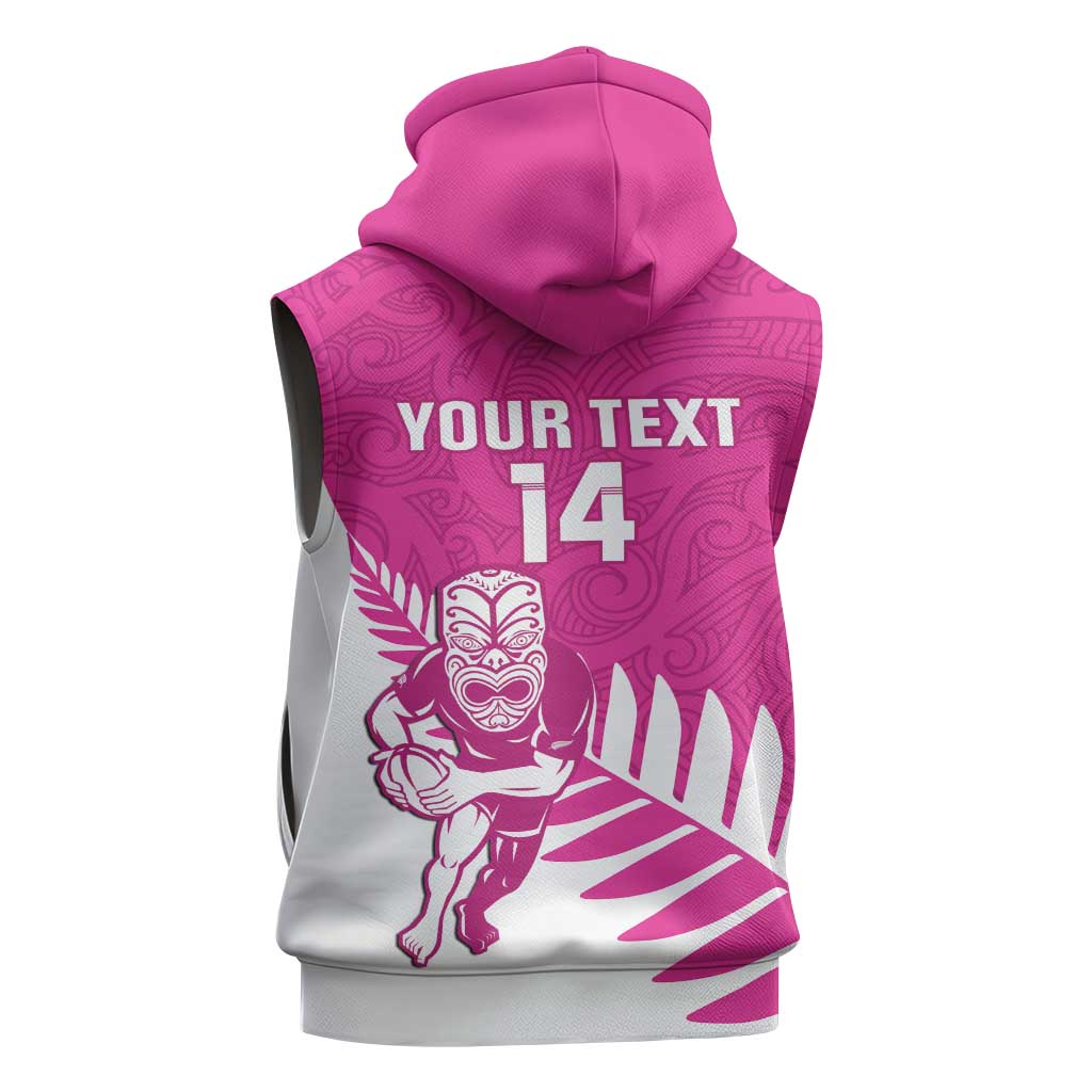 New Zealand Silver Fern Rugby Custom Sleeveless Zip Hoodie Go All Black Maori Pink Version LT14 - Polynesian Pride