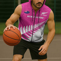 New Zealand Silver Fern Rugby Custom Sleeveless Zip Hoodie Go All Black Maori Pink Version LT14 - Polynesian Pride
