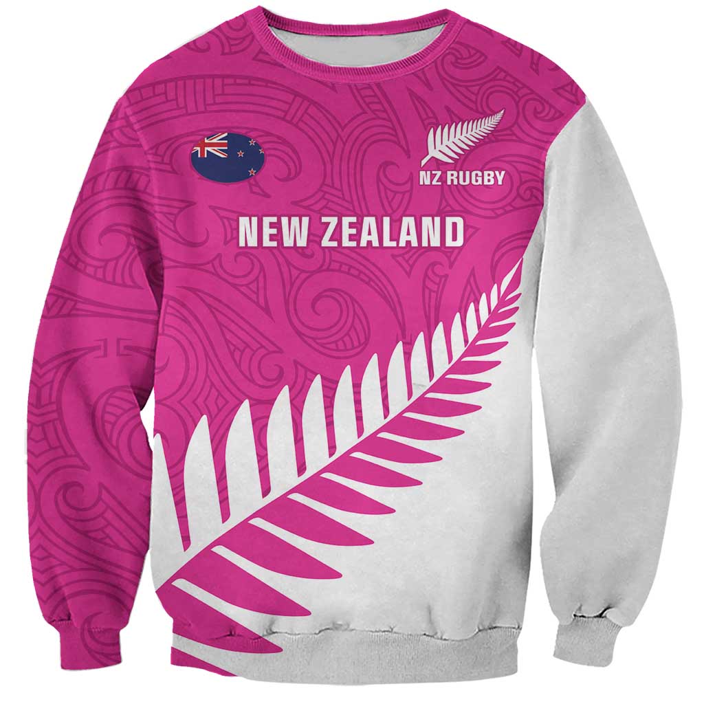 New Zealand Silver Fern Rugby Custom Sweatshirt Go All Black Maori Pink Version