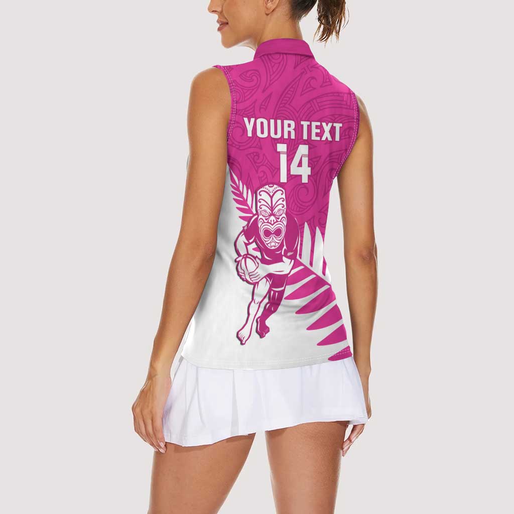 New Zealand Silver Fern Rugby Custom Women Sleeveless Polo Shirt Go All Black Maori Pink Version