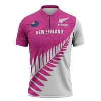 New Zealand Silver Fern Rugby Custom Zipper Polo Shirt Go All Black Maori Pink Version LT14 Pink - Polynesian Pride