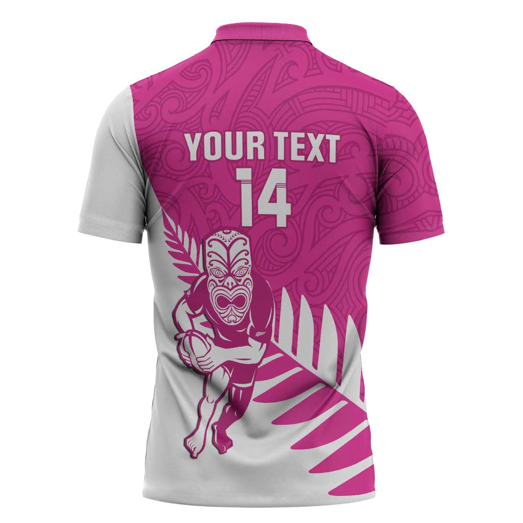 New Zealand Silver Fern Rugby Custom Zipper Polo Shirt Go All Black Maori Pink Version LT14 - Polynesian Pride