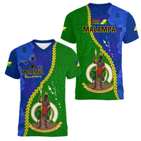 Vanuatu Malampa Province Women V Neck T Shirt Turtle Sand Drawing Unique Tapa Pattern LT14 - Polynesian Pride