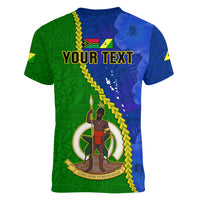 Personalised Vanuatu Malampa Province Women V Neck T Shirt Turtle Sand Drawing Unique Tapa Pattern LT14 - Polynesian Pride