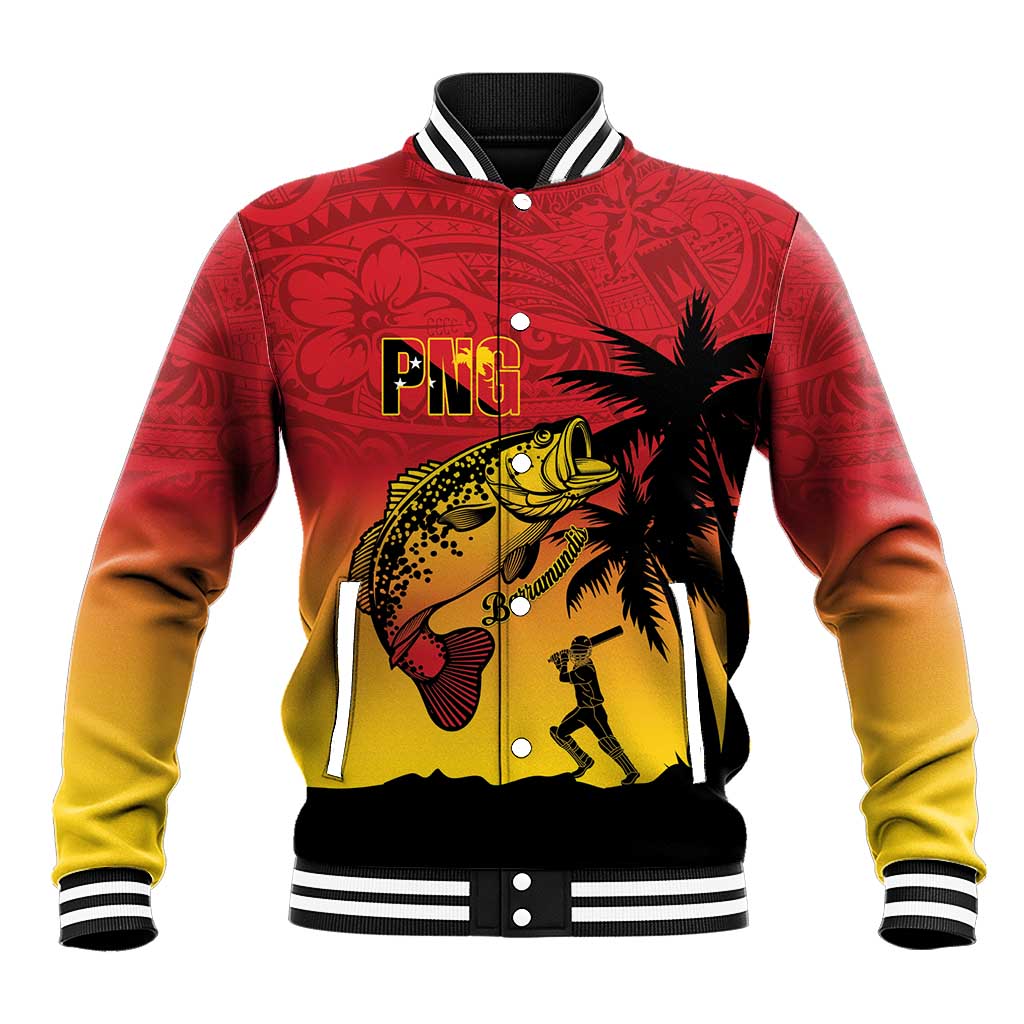 Custom Papua New Guinea Cricket Baseball Jacket PNG Barramundis - Polynesian Pride