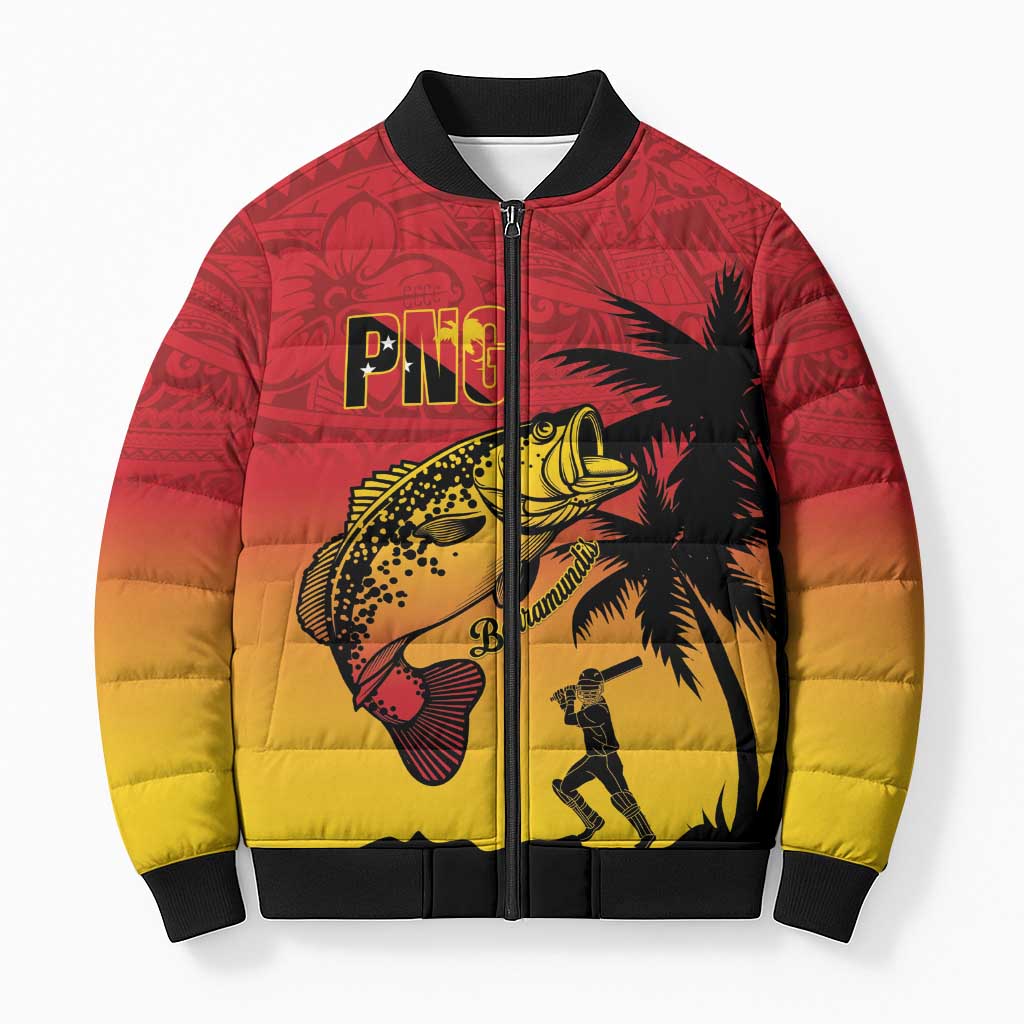 Custom Papua New Guinea Cricket Bomber Puffer Jacket PNG Barramundis - Polynesian Pride