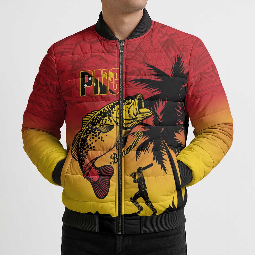 Custom Papua New Guinea Cricket Bomber Puffer Jacket PNG Barramundis - Polynesian Pride