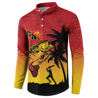 Custom Papua New Guinea Cricket Button Sweatshirt PNG Barramundis - Polynesian Pride