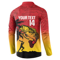 Custom Papua New Guinea Cricket Button Sweatshirt PNG Barramundis - Polynesian Pride