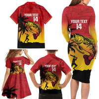 Custom Papua New Guinea Cricket Family Matching Long Sleeve Bodycon Dress and Hawaiian Shirt PNG Barramundis LT14 - Polynesian Pride
