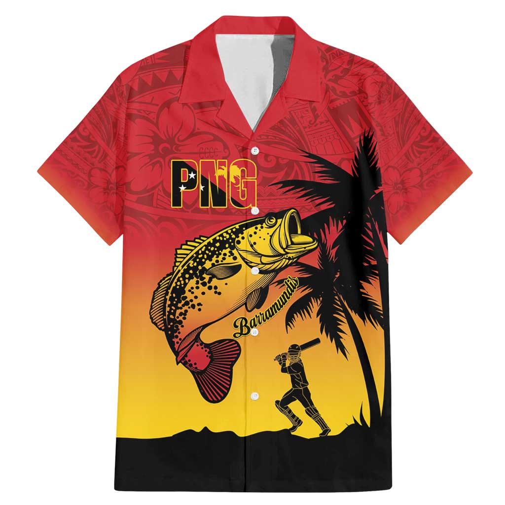 Custom Papua New Guinea Cricket Family Matching Mermaid Dress and Hawaiian Shirt PNG Barramundis LT14 Dad's Shirt - Short Sleeve Red - Polynesian Pride