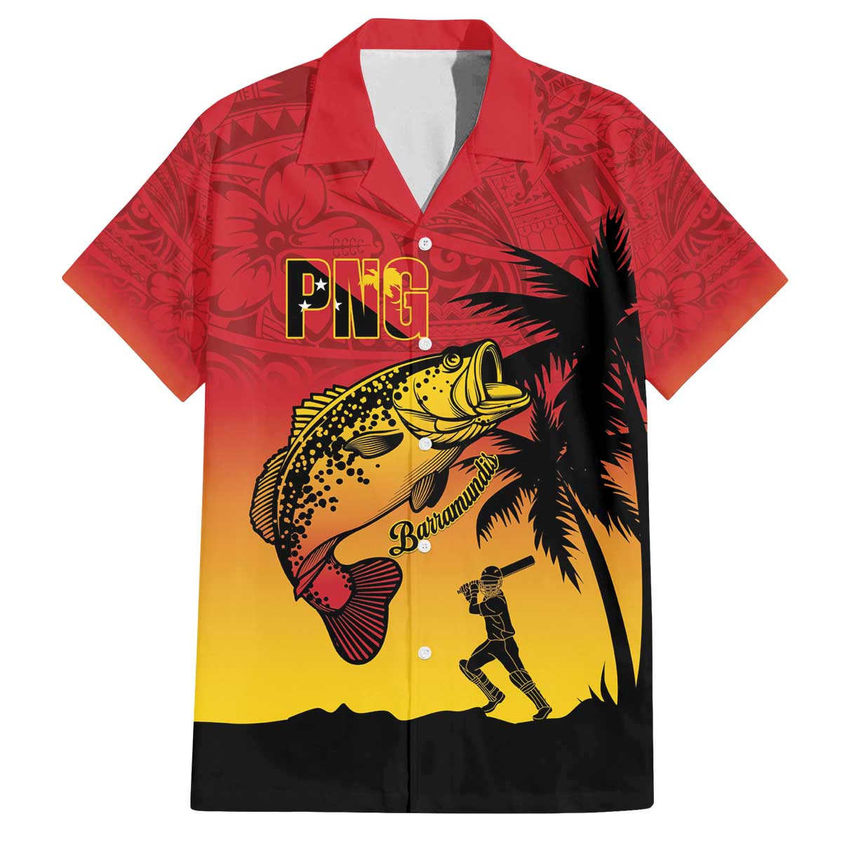Custom Papua New Guinea Cricket Family Matching Off The Shoulder Long Sleeve Dress and Hawaiian Shirt PNG Barramundis LT14 Dad's Shirt - Short Sleeve Red - Polynesian Pride