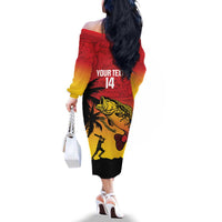 Custom Papua New Guinea Cricket Family Matching Off The Shoulder Long Sleeve Dress and Hawaiian Shirt PNG Barramundis LT14 - Polynesian Pride