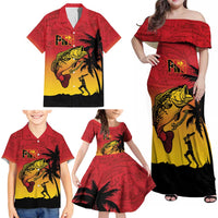 Custom Papua New Guinea Cricket Family Matching Off Shoulder Maxi Dress and Hawaiian Shirt PNG Barramundis LT14 - Polynesian Pride