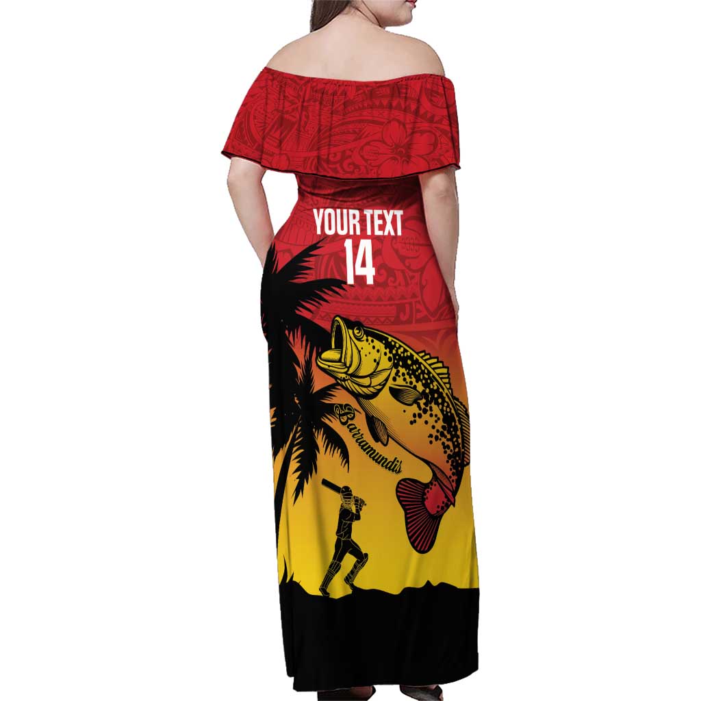 Custom Papua New Guinea Cricket Family Matching Off Shoulder Maxi Dress and Hawaiian Shirt PNG Barramundis LT14 - Polynesian Pride
