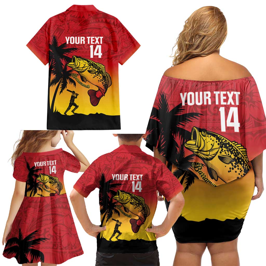 Custom Papua New Guinea Cricket Family Matching Off Shoulder Short Dress and Hawaiian Shirt PNG Barramundis LT14 - Polynesian Pride