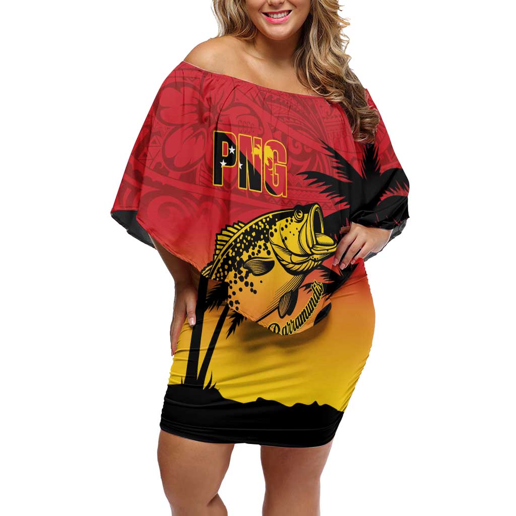 Custom Papua New Guinea Cricket Family Matching Off Shoulder Short Dress and Hawaiian Shirt PNG Barramundis LT14 Mom's Dress Red - Polynesian Pride