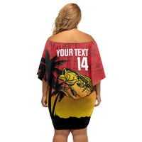 Custom Papua New Guinea Cricket Family Matching Off Shoulder Short Dress and Hawaiian Shirt PNG Barramundis LT14 - Polynesian Pride
