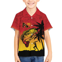 Custom Papua New Guinea Cricket Family Matching Off Shoulder Short Dress and Hawaiian Shirt PNG Barramundis LT14 Son's Shirt Red - Polynesian Pride