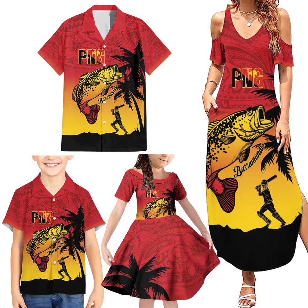 Custom Papua New Guinea Cricket Family Matching Summer Maxi Dress and Hawaiian Shirt PNG Barramundis LT14 - Polynesian Pride