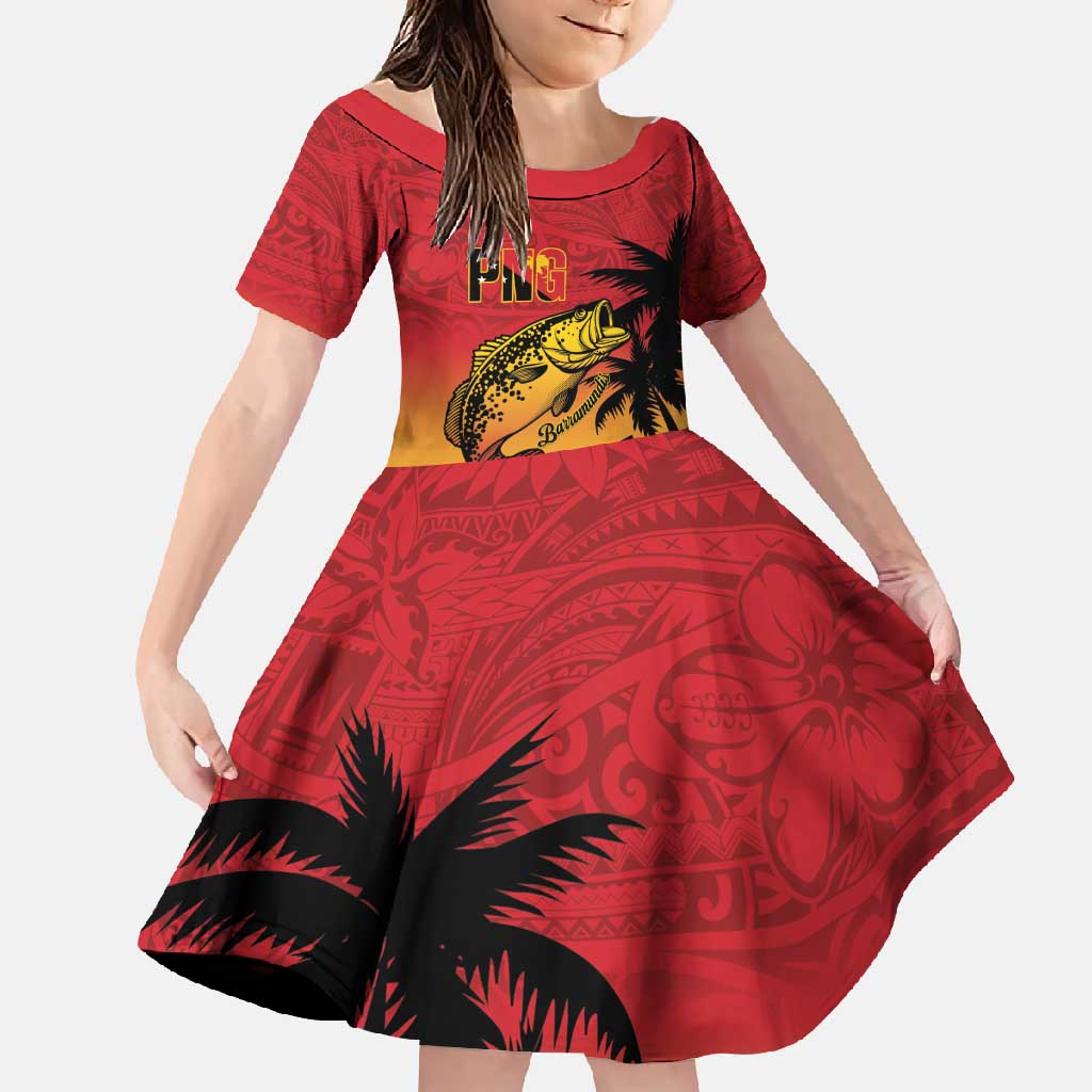 Custom Papua New Guinea Cricket Family Matching Tank Maxi Dress and Hawaiian Shirt PNG Barramundis LT14 Daughter's Dress Red - Polynesian Pride