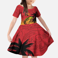 Custom Papua New Guinea Cricket Family Matching Tank Maxi Dress and Hawaiian Shirt PNG Barramundis LT14 Daughter's Dress Red - Polynesian Pride