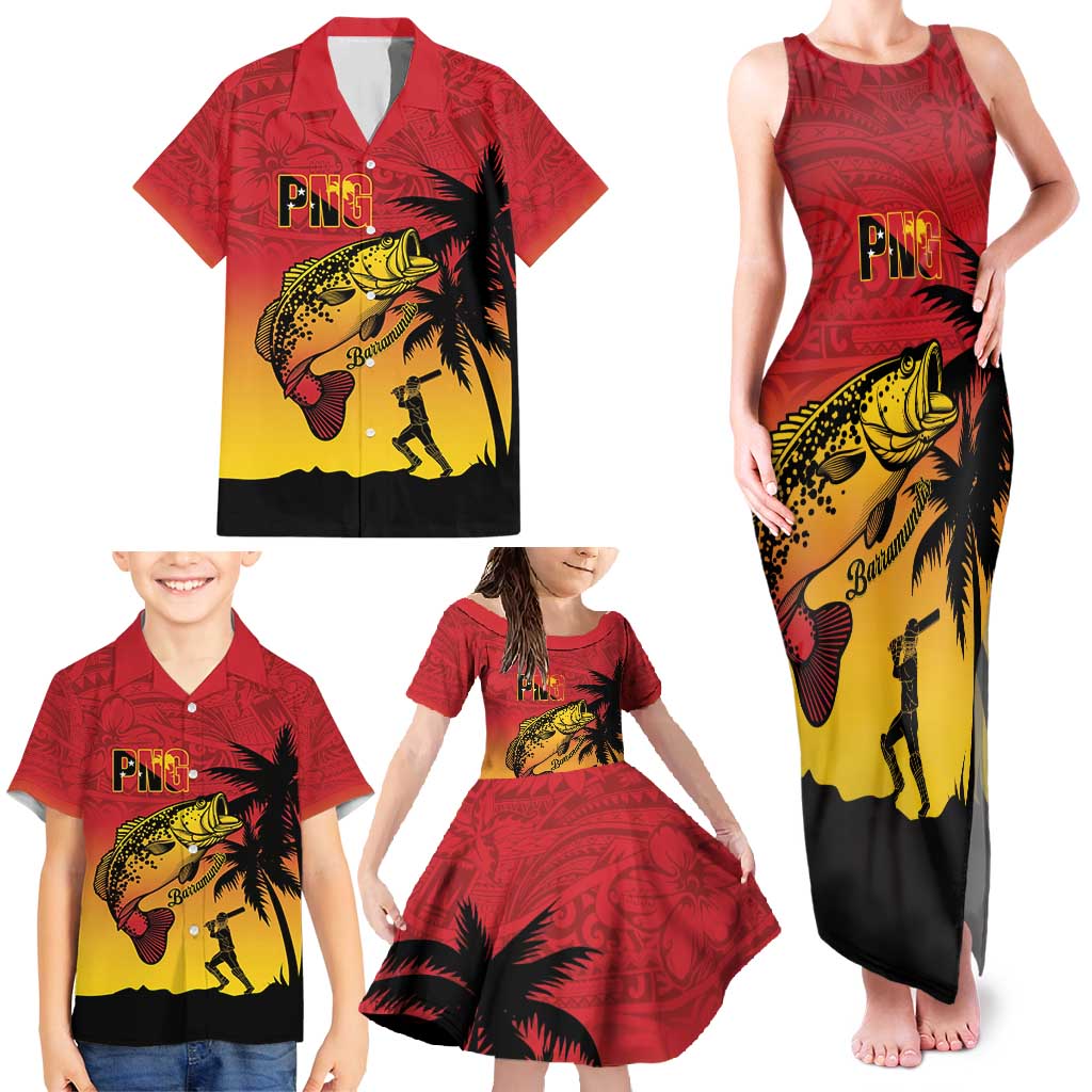 Custom Papua New Guinea Cricket Family Matching Tank Maxi Dress and Hawaiian Shirt PNG Barramundis LT14 - Polynesian Pride