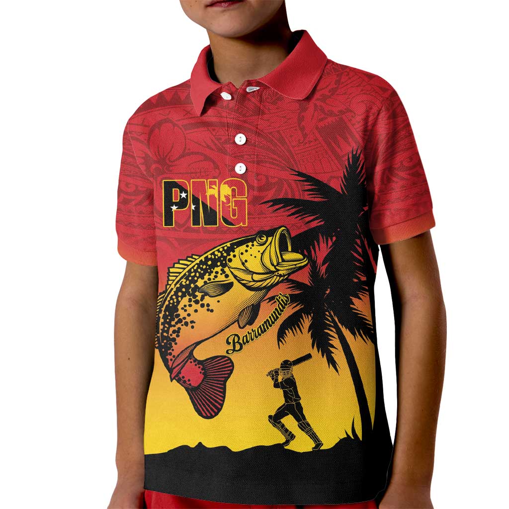 Custom Papua New Guinea Cricket Kid Polo Shirt PNG Barramundis - Polynesian Pride