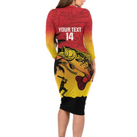 Custom Papua New Guinea Cricket Long Sleeve Bodycon Dress PNG Barramundis LT14 - Polynesian Pride
