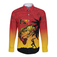 Custom Papua New Guinea Cricket Long Sleeve Button Shirt PNG Barramundis - Polynesian Pride