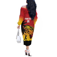 Custom Papua New Guinea Cricket Off The Shoulder Long Sleeve Dress PNG Barramundis LT14 - Polynesian Pride